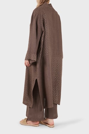 Via Dante % 100 Keten Brode İşlemeli Kimono Bayan KİMONO 69912196 KAHVE