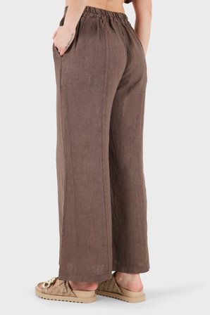 Via Dante % 100 Keten Relaxed Fit Brode İşlemeli Pantolon Bayan PANTOLON 69912211 KAHVE