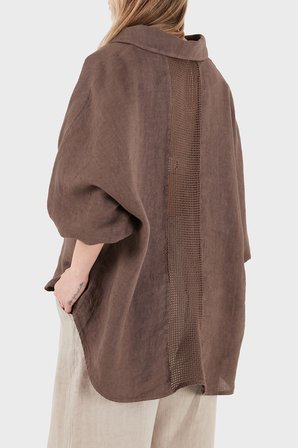 Via Dante % 100 Keten Klasik Yaka Uzun Kollu Gömlek Bayan GÖMLEK 699E3077 KAHVE