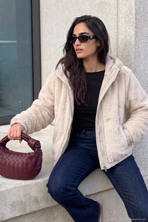 Lela Çift Taraflı Kapüşonlu Pelüş ve Dokuma Mont Kadın MONT 497MARIA TAŞ