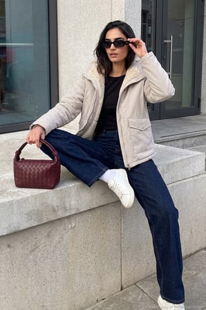 Lela Çift Taraflı Kapüşonlu Pelüş ve Dokuma Mont Kadın MONT 497MARIA TAŞ