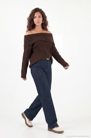 lela oversize fit madonna yaka triko kazak kadın kazak 4615216 kahve