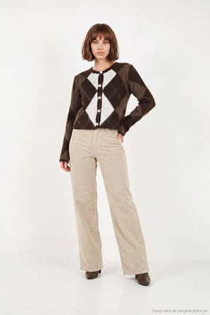 Lela Regular Fit Bisiklet Yaka Baklava Desenli Düğmeli Crop Hırka Kadın HIRKA 4615570 KAHVE