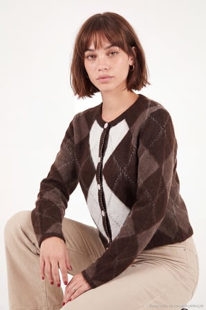 Lela Regular Fit Bisiklet Yaka Baklava Desenli Düğmeli Crop Hırka Kadın HIRKA 4615570 KAHVE