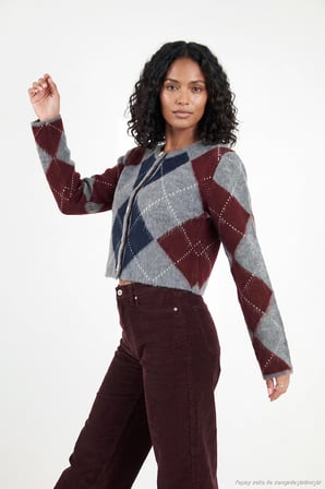 Lela Regular Fit Bisiklet Yaka Baklava Desenli Düğmeli Crop Hırka Kadın HIRKA 4615570 ANTRASİT