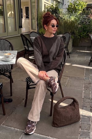 Lela Oversize Fit Bisiklet Yaka Baklava Desenli Kazak Kadın KAZAK 4615578 KAHVE
