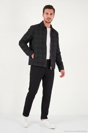 Buratti Ekoseli Klasik Yaka Fermuarlı Ceket Erkek CEKET CF26W3410910 SİYAH