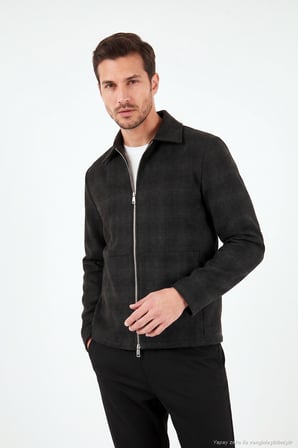 Buratti Ekoseli Klasik Yaka Fermuarlı Ceket Erkek CEKET CF26W3410910 SİYAH