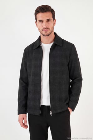 Buratti Ekoseli Klasik Yaka Fermuarlı Ceket Erkek CEKET CF26W3410910 SİYAH