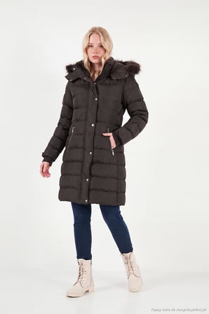 Lela Regular Fit Çıkarılabilir Kapüşonlu Fermuarlı Cepli Şişme Mont Kadın MONT 497EMİLY KAHVE