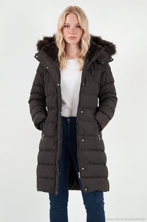 Lela Regular Fit Çıkarılabilir Kapüşonlu Fermuarlı Cepli Şişme Mont Kadın MONT 497EMİLY KAHVE