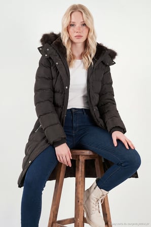 Lela Regular Fit Çıkarılabilir Kapüşonlu Fermuarlı Cepli Şişme Mont Kadın MONT 497EMİLY KAHVE