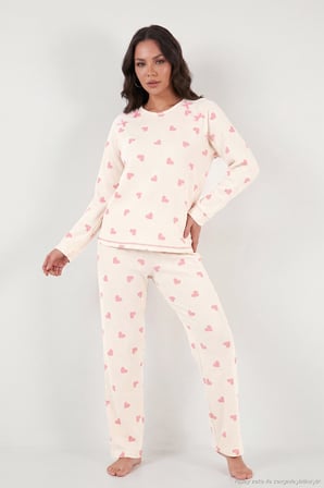 Lela Desenli Yumuşak Dokulu Uzun Kollu Pijama Takımı Kadın PİJAMA TAKIMI 6575020 EKRU