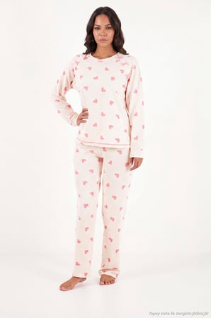 Lela Desenli Yumuşak Dokulu Uzun Kollu Pijama Takımı Kadın PİJAMA TAKIMI 6575020 EKRU