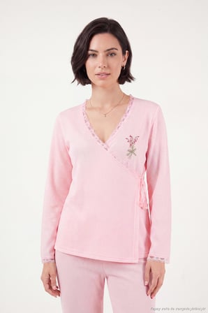 Lela Desenli Dantel Detaylı Bağlamalı Uzun Kollu Pijama Takımı Kadın PİJAMA TAKIMI 6575024 PEMBE