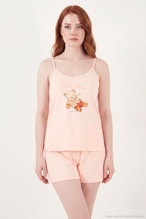 Lela Yumuşak Dokulu Baskılı İp Askılı Şortlu Pijama Takımı Bayan PİJAMA TAKIMI 65750124 SOMON