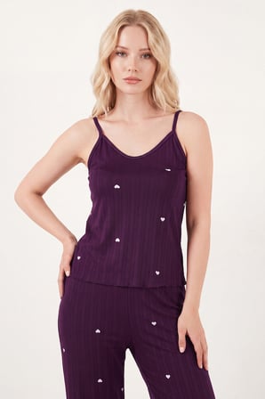 Lela Askılı V Yaka Lastikli Bel Fitilli Pijama Takımı Bayan PİJAMA TAKIMI 65780604 MÜRDÜM