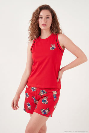 Lela Baskılı Pamuklu Bisiklet Yaka Şortlu Pijama Takımı Bayan PİJAMA TAKIMI 65790786 KIRMIZI