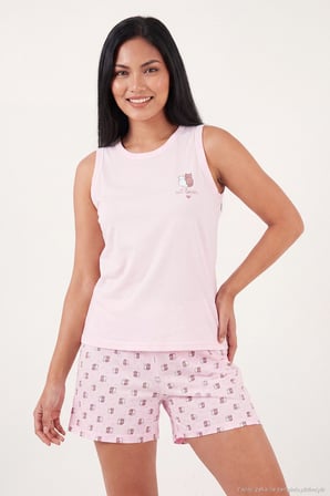 Lela Baskılı Pamuklu Bisiklet Yaka Şortlu Pijama Takımı Bayan PİJAMA TAKIMI 65790786 PEMBE