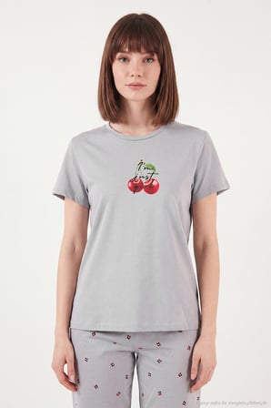 Lela Desenli Pamuklu Bisiklet Yaka Kaprili Pijama Takımı Bayan PİJAMA TAKIMI 65790787 GRİ