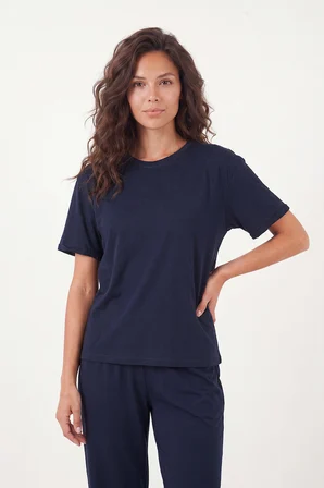 Lela Yumuşak Dokulu Bisiklet Yaka Lastikli Bel Kısa Kollu Pijama Takımı Bayan PİJAMA TAKIMI 65720102 LACİVERT