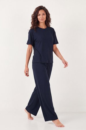 Lela Yumuşak Dokulu Bisiklet Yaka Lastikli Bel Kısa Kollu Pijama Takımı Bayan PİJAMA TAKIMI 65720102 LACİVERT
