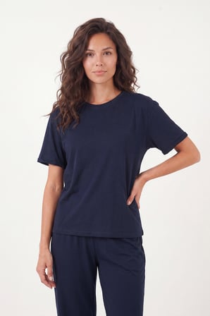 Lela Yumuşak Dokulu Bisiklet Yaka Lastikli Bel Kısa Kollu Pijama Takımı Bayan PİJAMA TAKIMI 65720102 LACİVERT