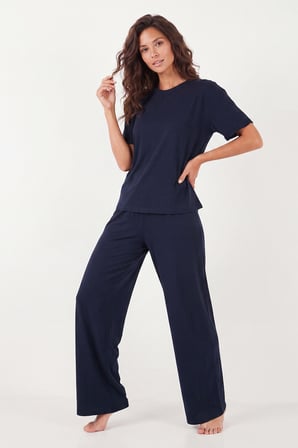 Lela Yumuşak Dokulu Bisiklet Yaka Lastikli Bel Kısa Kollu Pijama Takımı Bayan PİJAMA TAKIMI 65720102 LACİVERT