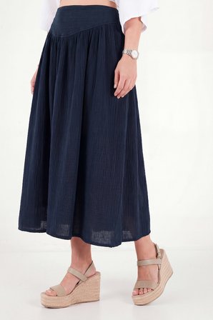 Lela Pamuklu Standart Fit Yüksek Bel Midi Etek Bayan ETEK 668YE4471 LACİVERT