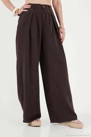 Lela Relaxed Fit Yüksek Bel Geniş Paça Pantolon Bayan PANTOLON 668YP5515 KAHVE