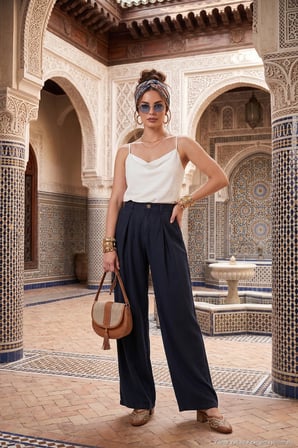 Lela Relaxed Fit Yüksek Bel Geniş Paça Pantolon Bayan PANTOLON 668YP5515 LACİVERT