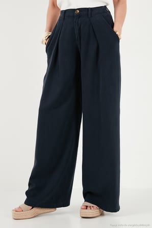 Lela Relaxed Fit Yüksek Bel Geniş Paça Pantolon Bayan PANTOLON 668YP5515 LACİVERT