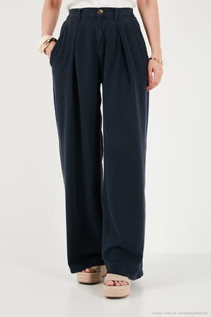 Lela Relaxed Fit Yüksek Bel Geniş Paça Pantolon Bayan PANTOLON 668YP5515 LACİVERT
