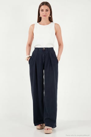 Lela Relaxed Fit Yüksek Bel Geniş Paça Pantolon Bayan PANTOLON 668YP5515 LACİVERT