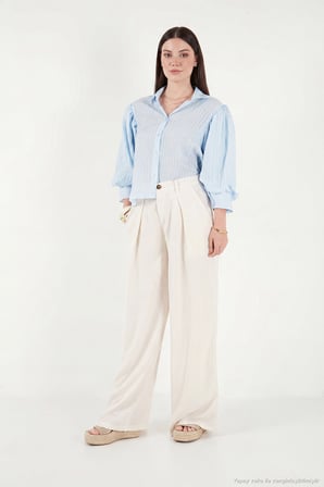 Lela Relaxed Fit Yüksek Bel Geniş Paça Pantolon Bayan PANTOLON 668YP5515 TAŞ