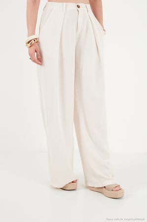 Lela Relaxed Fit Yüksek Bel Geniş Paça Pantolon Bayan PANTOLON 668YP5515 TAŞ