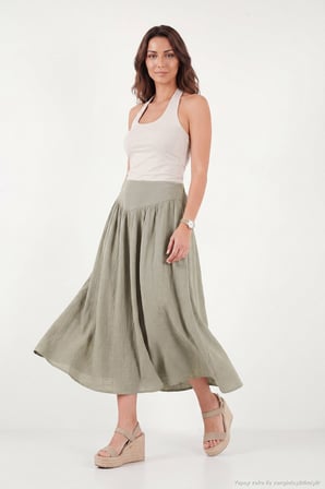 Lela Pamuklu Standart Fit Yüksek Bel Midi Etek Bayan ETEK 668YE4471 AÇIK HAKİ