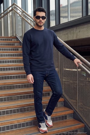 Buratti Pamuk Karışımlı Relaxed Fit Bisiklet Yaka Kazak Erkek SWEAT 5905837 LACİVERT