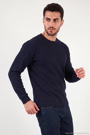 Buratti Pamuk Karışımlı Relaxed Fit Bisiklet Yaka Kazak Erkek SWEAT 5905837 LACİVERT