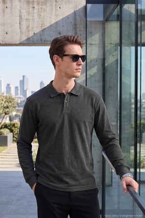 Buratti Pamuklu Düğmeli Polo Yaka Sweat Erkek POLO YAKA SWEAT 5905838 ANTRASİT