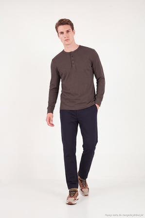 Buratti Pamuklu Regular Fit Düğmeli Bisiklet Yaka Sweat Erkek SWEAT 5905852 KAHVE