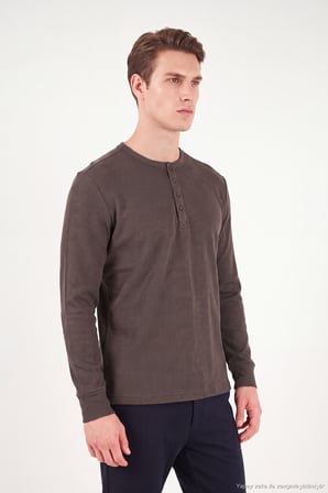 Buratti Pamuklu Regular Fit Düğmeli Bisiklet Yaka Sweat Erkek SWEAT 5905852 KAHVE