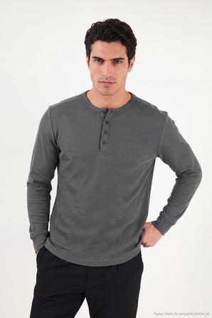 Buratti Pamuklu Regular Fit Düğmeli Bisiklet Yaka Sweat Erkek SWEAT 5905852 ANTRASİT