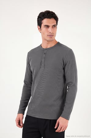 Buratti Pamuklu Regular Fit Düğmeli Bisiklet Yaka Sweat Erkek SWEAT 5905852 ANTRASİT