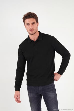 Buratti Pamuklu Regular Fit Yumuşak Dokulu Düğmeli Polo Yaka Kazak Erkek POLO YAKA KAZAK 5906103 SİYAH