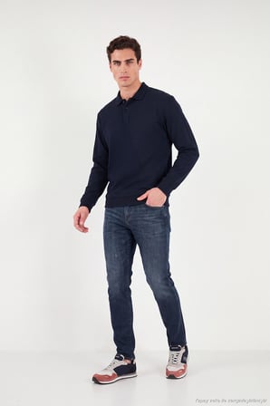 Buratti Pamuklu Regular Fit Yumuşak Dokulu Düğmeli Polo Yaka Kazak Erkek POLO YAKA KAZAK 5906103 LACİVERT
