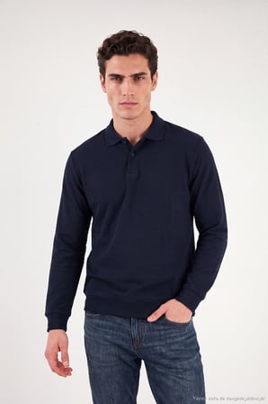 Buratti Pamuklu Regular Fit Yumuşak Dokulu Düğmeli Polo Yaka Kazak Erkek POLO YAKA KAZAK 5906103 LACİVERT
