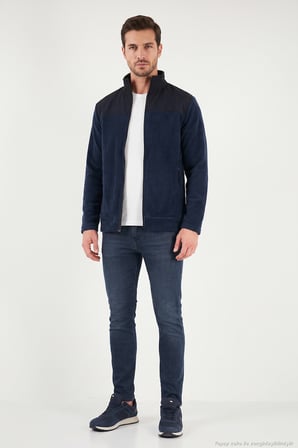 Buratti Regular Fit Garnili Dik Yaka Sıcak Tutan Polar Mont Erkek POLAR MONT 59060443 KOYU LACİVERT