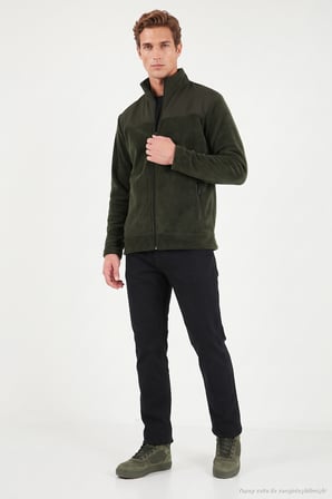 Buratti Regular Fit Garnili Dik Yaka Sıcak Tutan Polar Mont Erkek POLAR MONT 59060443 HAKİ