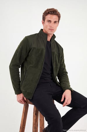 Buratti Regular Fit Garnili Dik Yaka Sıcak Tutan Polar Mont Erkek POLAR MONT 59060443 HAKİ